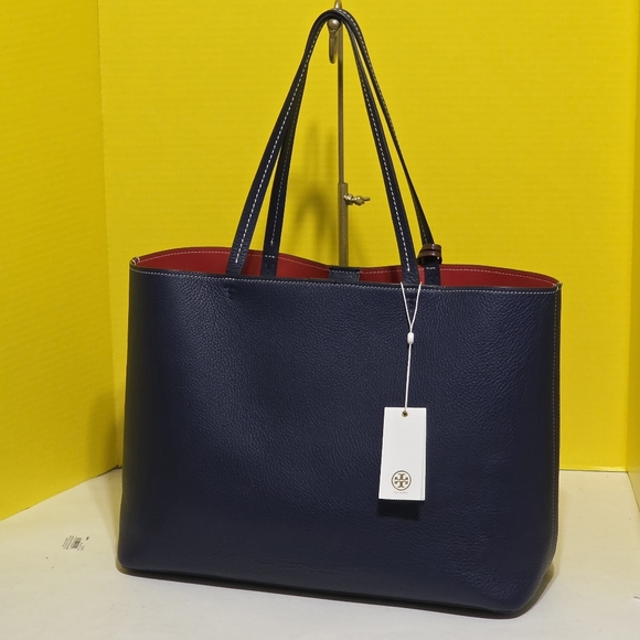 Tory Burch Peeforared Leather Logo Tote Bag
